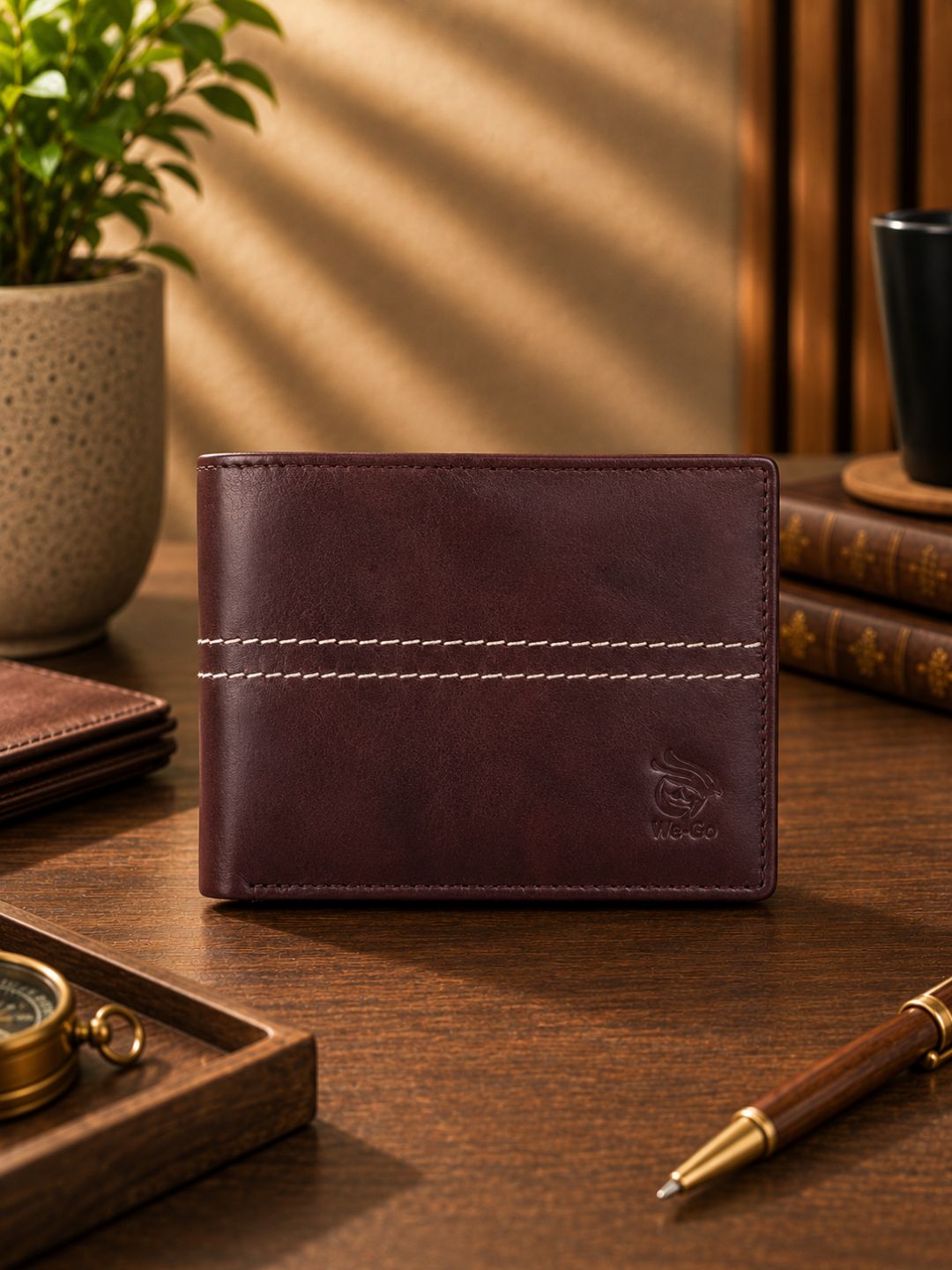 Genuine Leather , Centre Stitch Detail , Mens Leather Wallet