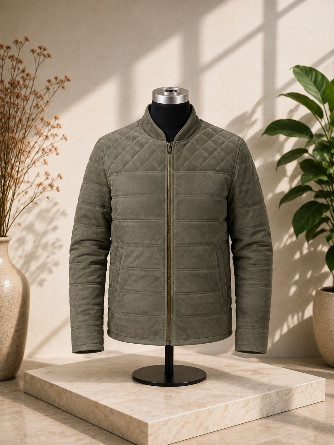 Quilted Genuine Suede Leather Biker Jacket