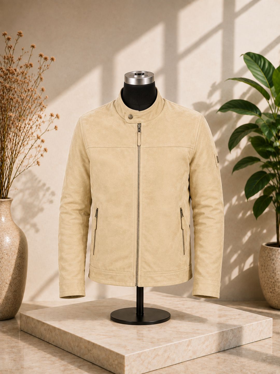 Genuine Suede Leather Classic Jacket Color Sand