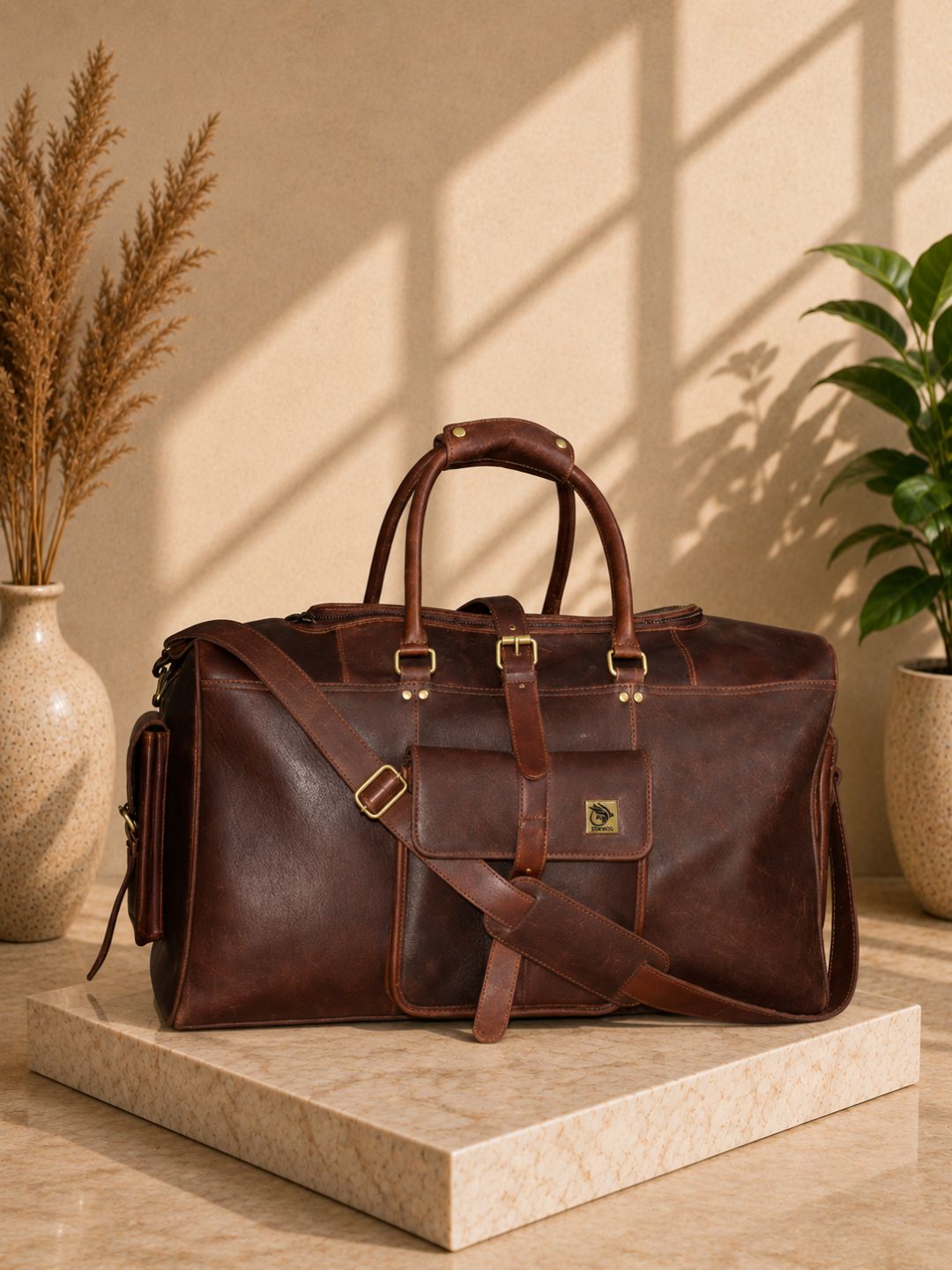 Genuine Leather Oil Pull-up Luxurious Travel Duffle Bag