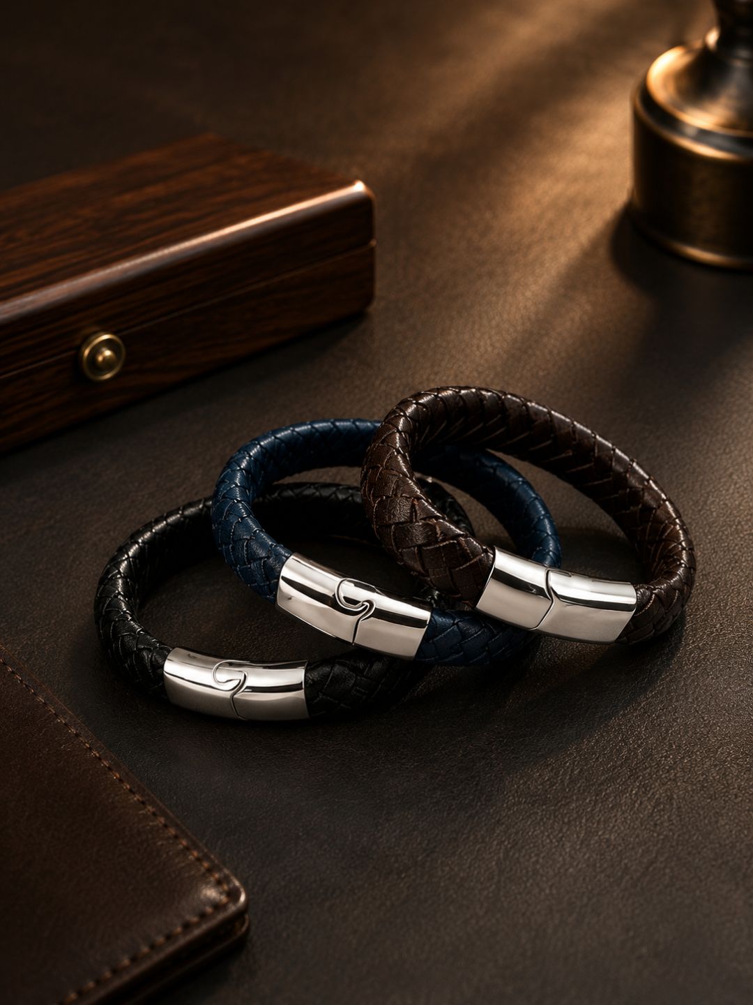 3 Combo Genuine Leather Bracelet With Magnet Closure