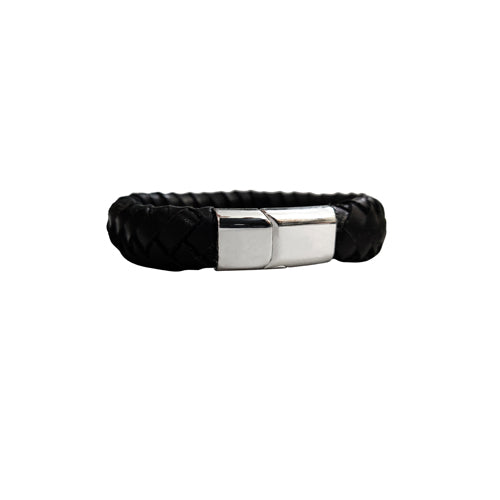 Genuine Leather Bracelet With Magnet Closure - Black