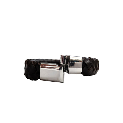 Genuine Leather Bracelet With Magnet Closure-Brown
