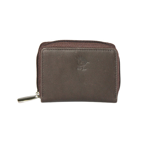 GENUINE LEATHER ZIP CLOSURE CARD CASE FOR ACCOMODATING MULTIPLE CARDS