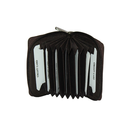 GENUINE LEATHER ZIP CLOSURE CARD CASE FOR ACCOMODATING MULTIPLE CARDS