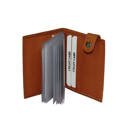 GENUINE LEATHER BOOKFOLD CARD CASE WITH SNAP CLOSURE