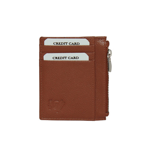 GENUINE LEATHER CARD CASE WITH ZIP POUCH