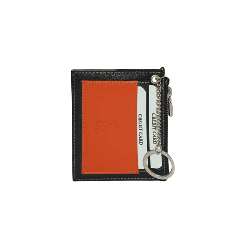 GENUINE LEATHER CARD CASE WITH ZIP POUCH AND KEY RING