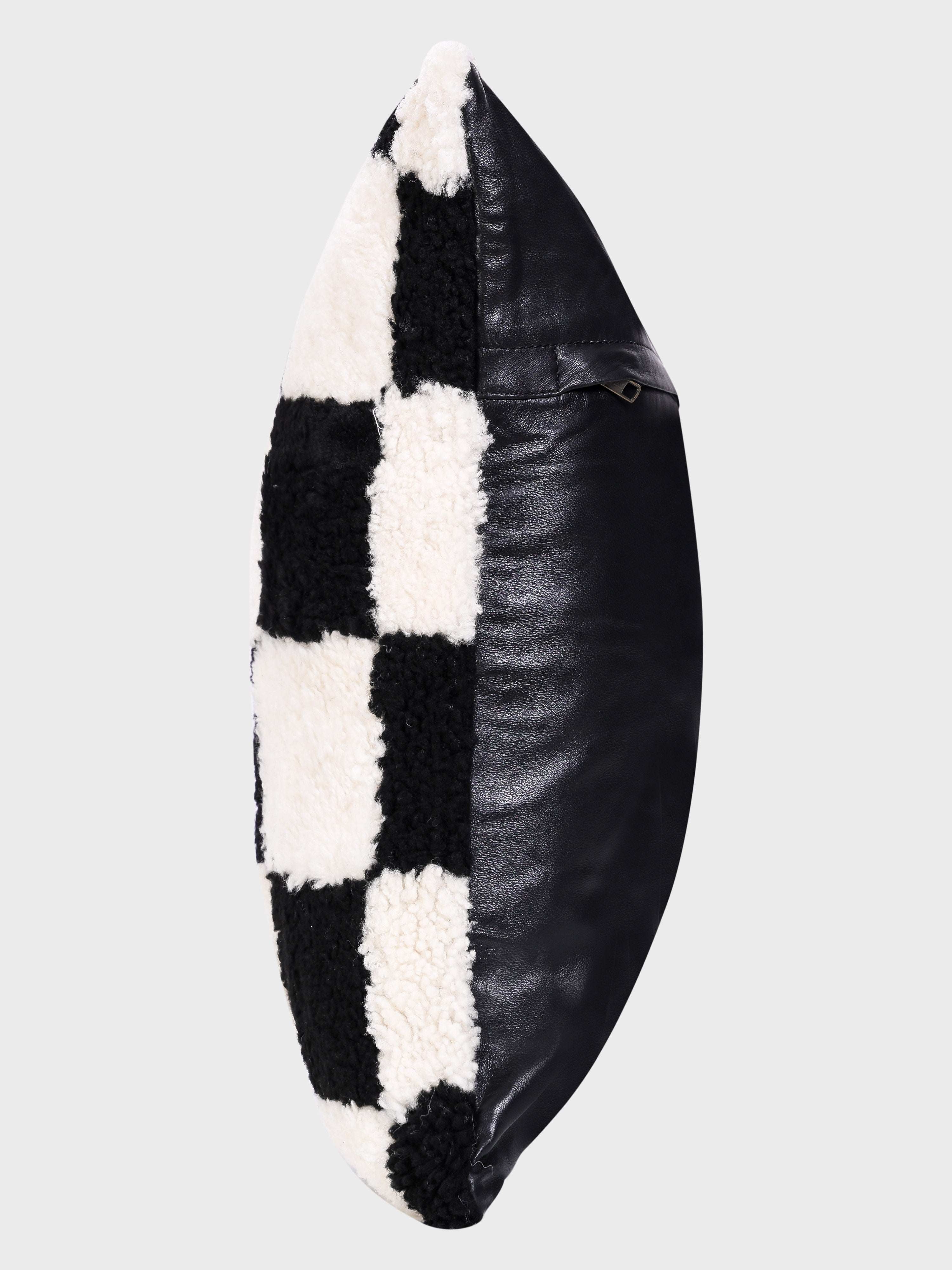 Front - Genuine Fur , Patchwork , Back - Genuine Leather , Luxurious Cushion Cover With Cushion