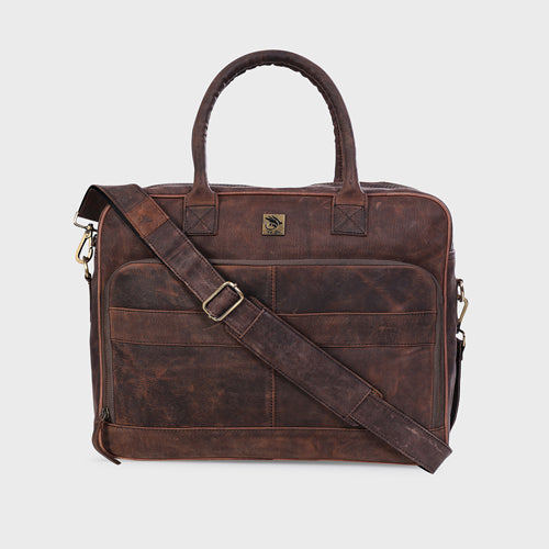 Genuine Leather Office Bag - Oil Pullup Leather Portfolio , With Adjustable Shoulder Strap , Can Accommodate 15 " Laptop