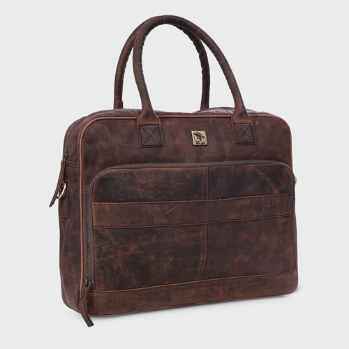 Genuine Leather Office Bag - Oil Pullup Leather Portfolio , With Adjustable Shoulder Strap , Can Accommodate 15 " Laptop