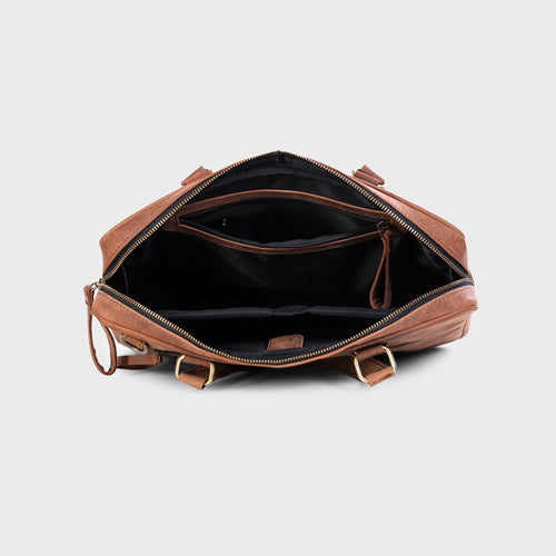 Genuine Leather Office Bag - Oil Pullup Leather , With Adjustable Shoulder Strap , With 13 " Laptop Compartment
