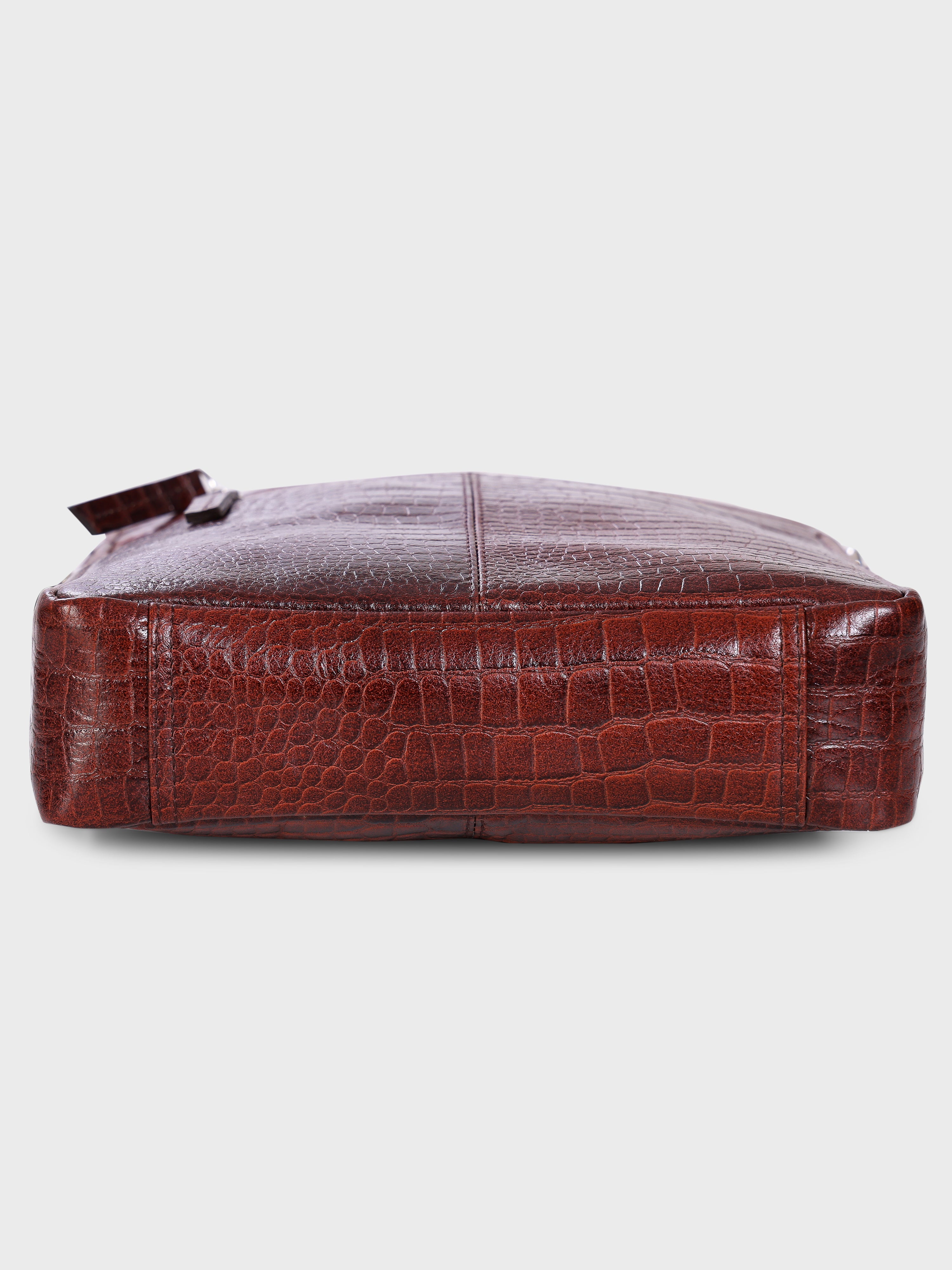 Unisex Genuine Leather - Messenger Bag , Croco Embossed Two Tone Effect Leather