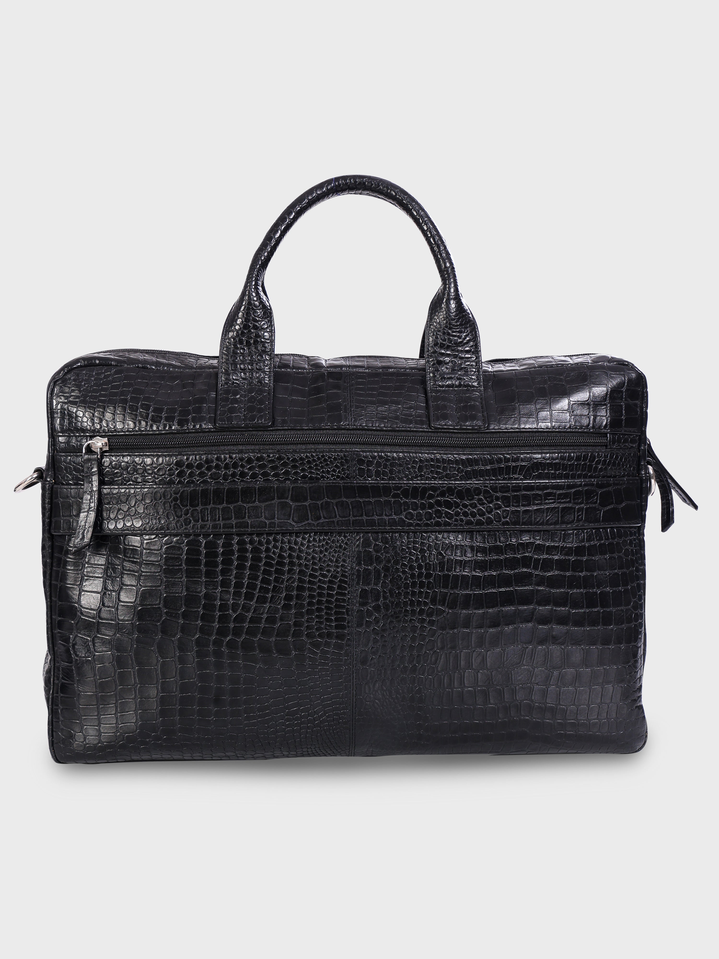 Genuine Leather Office Bag - Crocodile Embossed Print Leather Portfolio , With Adjustable Shoulder Strap , Can Accommodate 15 " Laptop