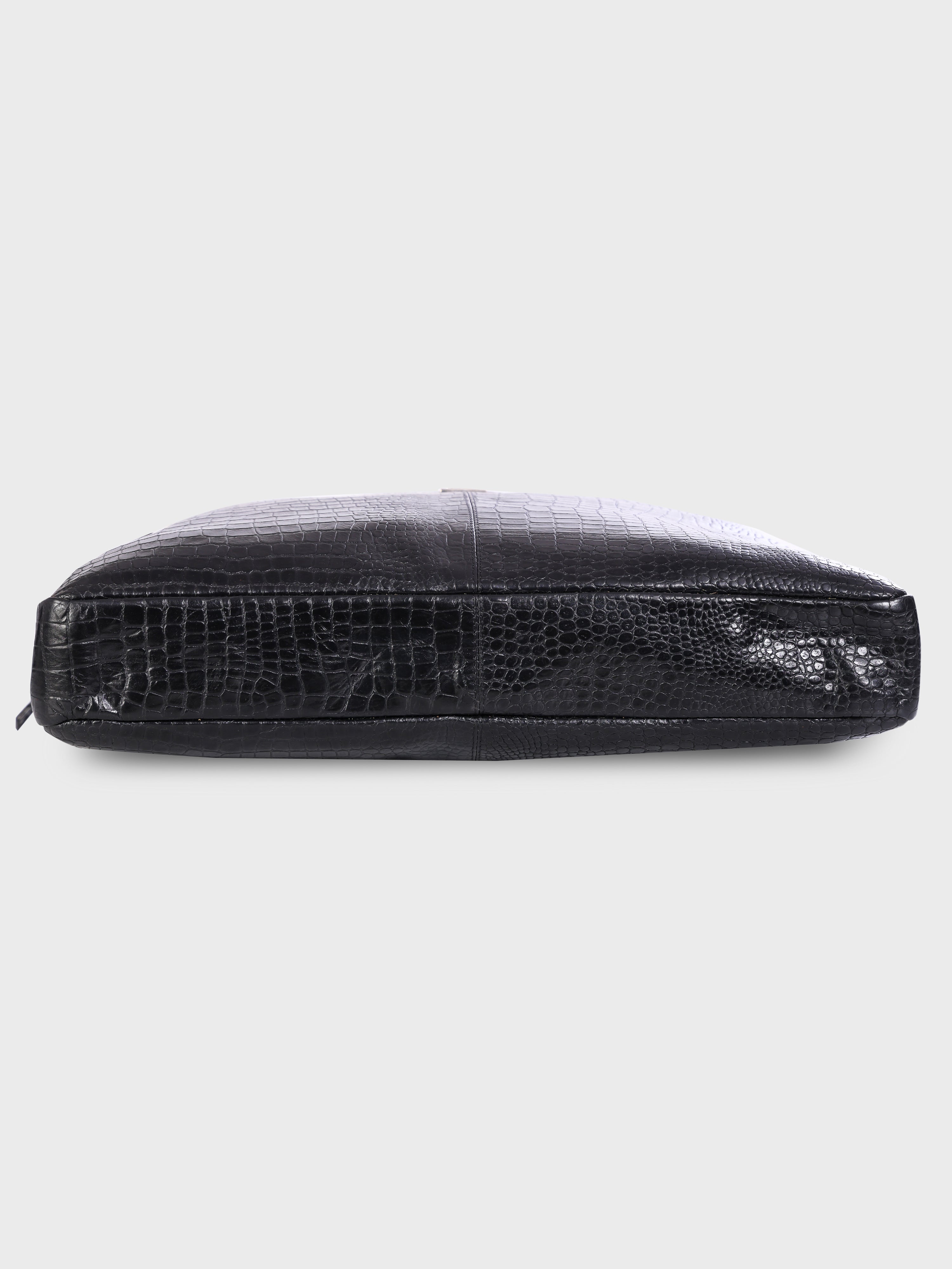Genuine Leather Office Bag - Crocodile Embossed Print Leather Portfolio , With Adjustable Shoulder Strap , Can Accommodate 15 " Laptop
