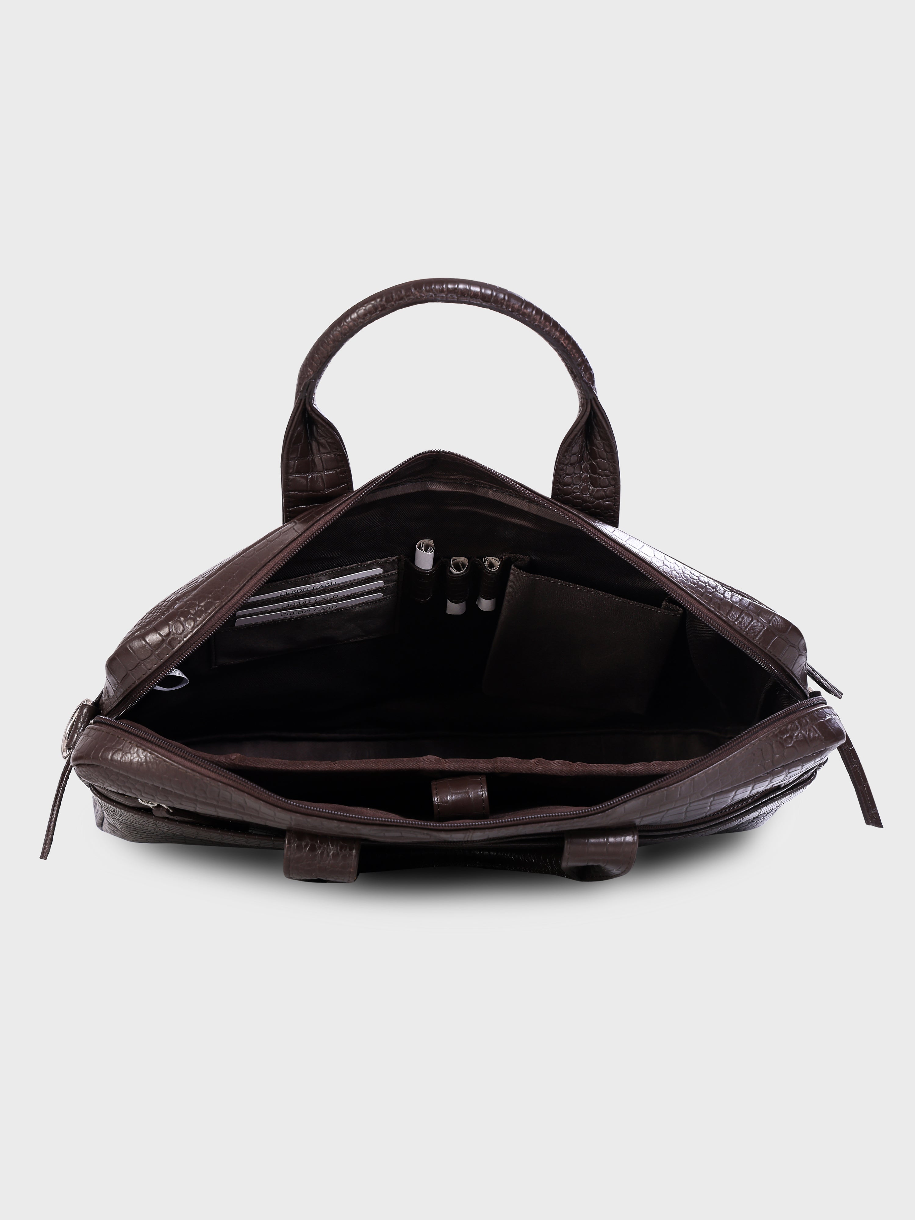 Genuine Leather Office Bag - Crocodile Embossed Print Leather Portfolio , With Adjustable Shoulder Strap , Can Accommodate 15 " Laptop