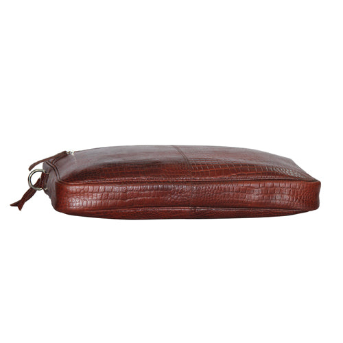 Genuine Leather Office Bag - Crocodile Embossed Print Leather Portfolio , With Adjustable Shoulder Strap , Can Accommodate 15 " Laptop