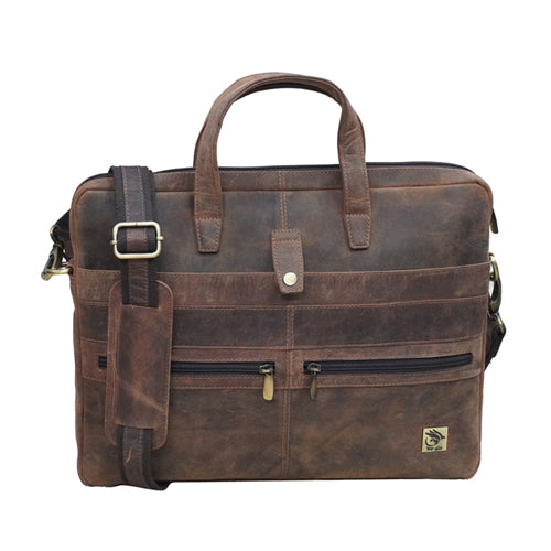 Genuine Leather Office Bag - Oil Pullup Leather , With Adjustable Shoulder Strap , With 14 " Laptop Compartment