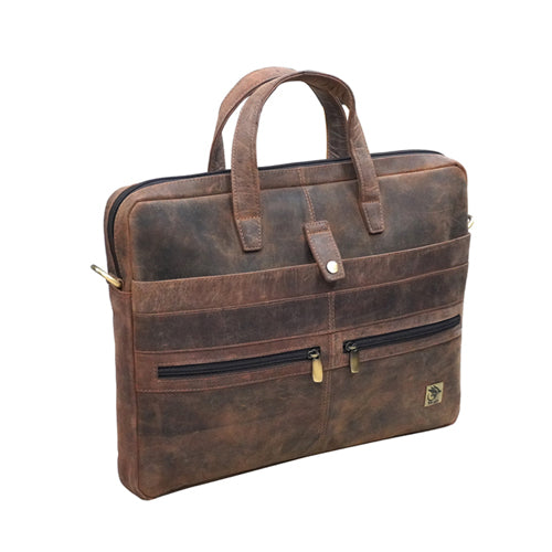 Genuine Leather Office Bag - Oil Pullup Leather , With Adjustable Shoulder Strap , With 14 " Laptop Compartment