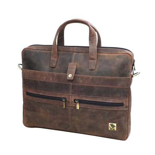Genuine Leather Office Bag - Oil Pullup Leather , With Adjustable Shoulder Strap , With 14 " Laptop Compartment
