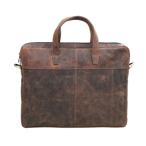 Genuine Leather Office Bag - Oil Pullup Leather , With Adjustable Shoulder Strap , With 14 " Laptop Compartment