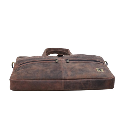 Genuine Leather Office Bag - Oil Pullup Leather , With Adjustable Shoulder Strap , With 14 " Laptop Compartment