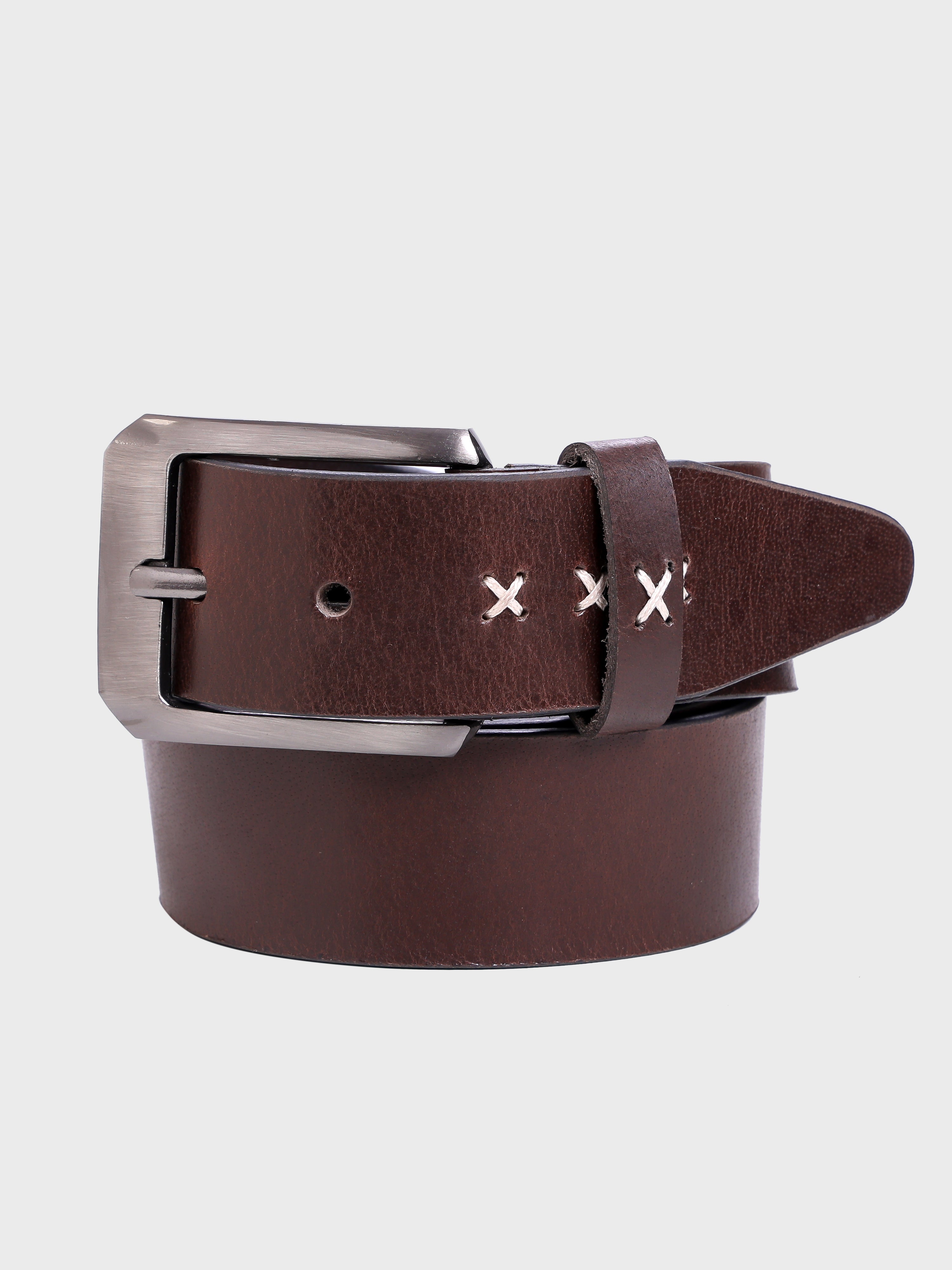 Genuine Leather Men's 40mm Belt with Hand-Stitched Weave Detail