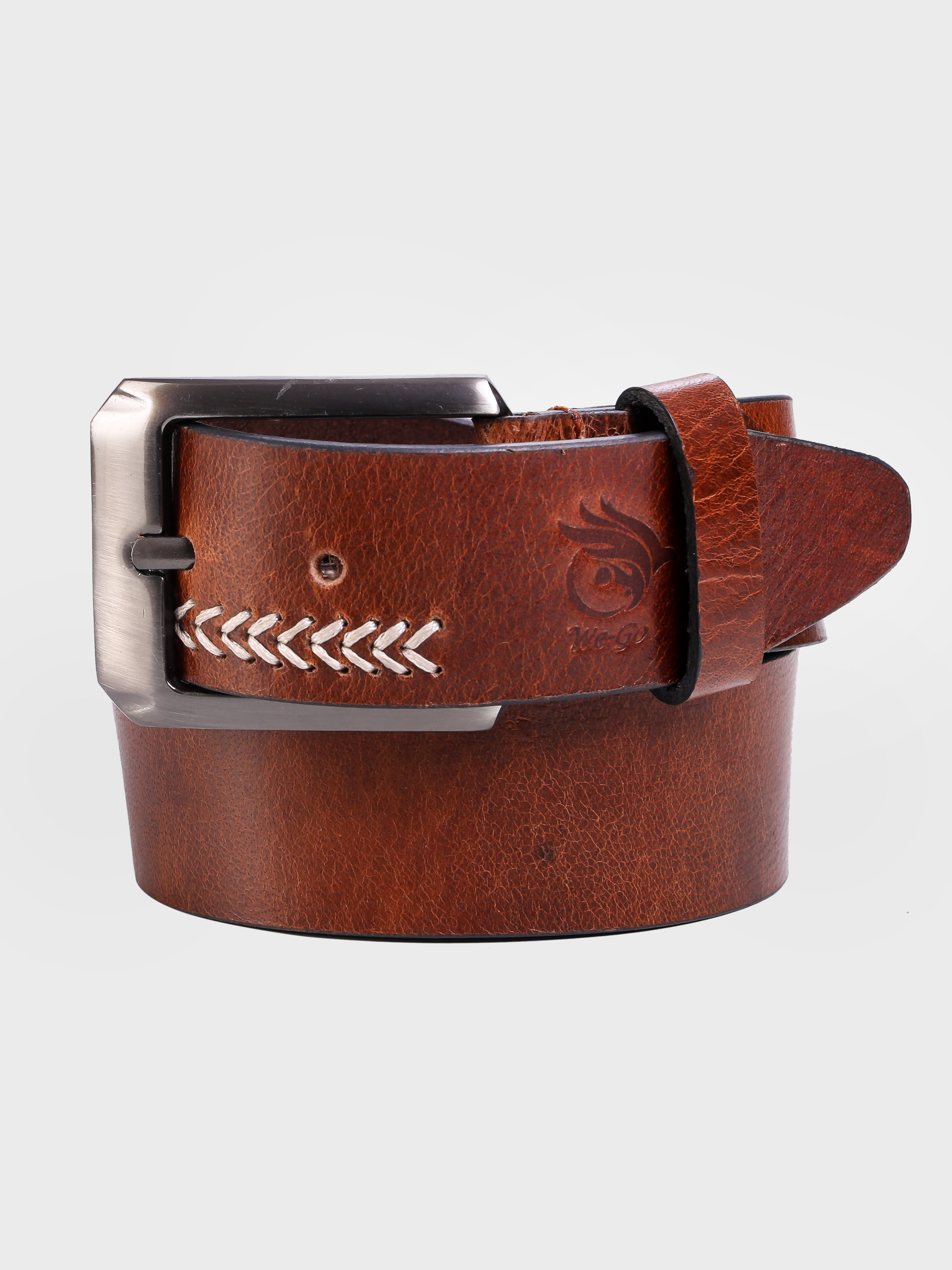 Genuine Leather Men's 40mm Belt with Hand-Stitched Weave Detail