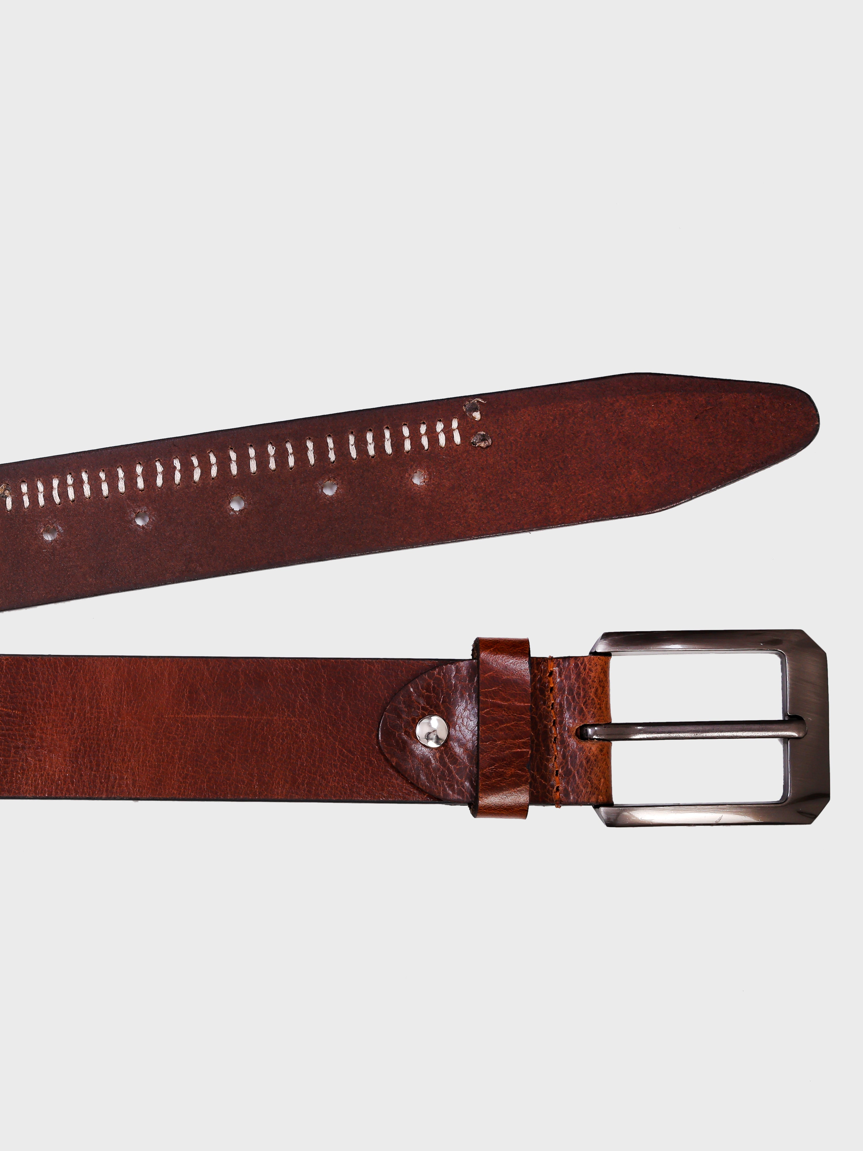 Genuine Leather Men's 40mm Belt with Hand-Stitched Weave Detail