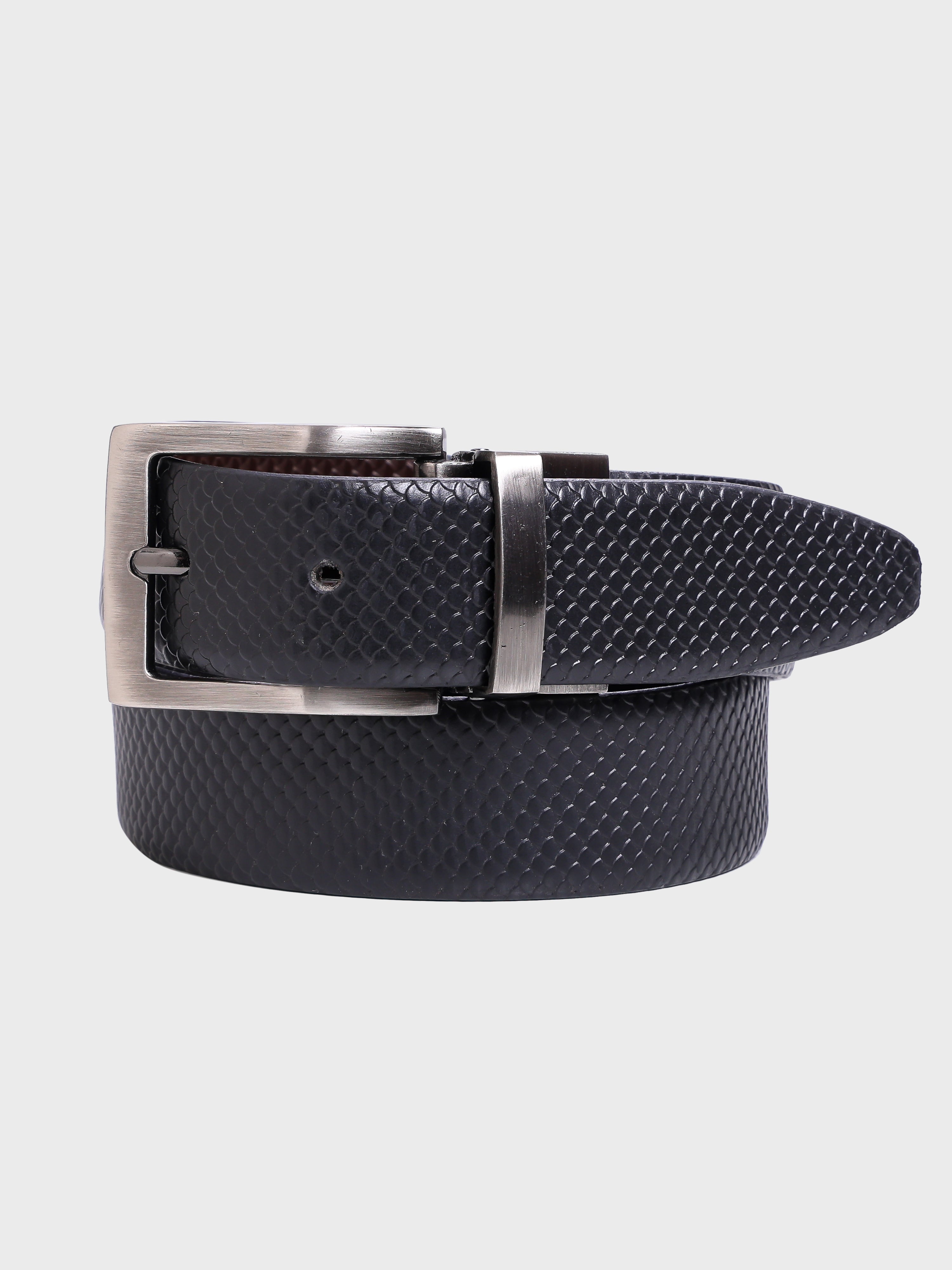 Genuine Leather - Reptile Embossed Print - Men Formal Reviersible Belt Black / Brown - 35 mm Width