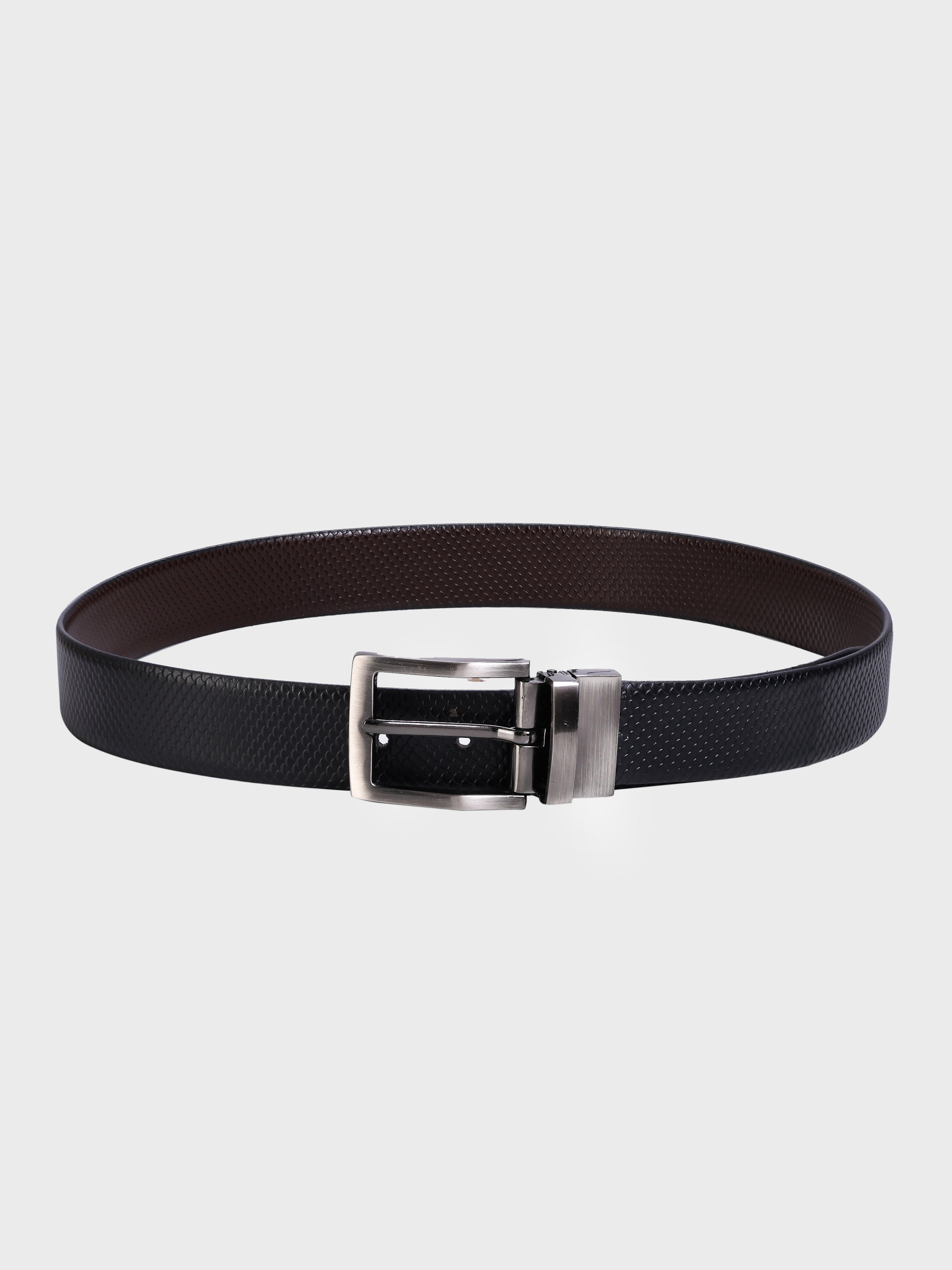 Genuine Leather - Reptile Embossed Print - Men Formal Reviersible Belt Black / Brown - 35 mm Width