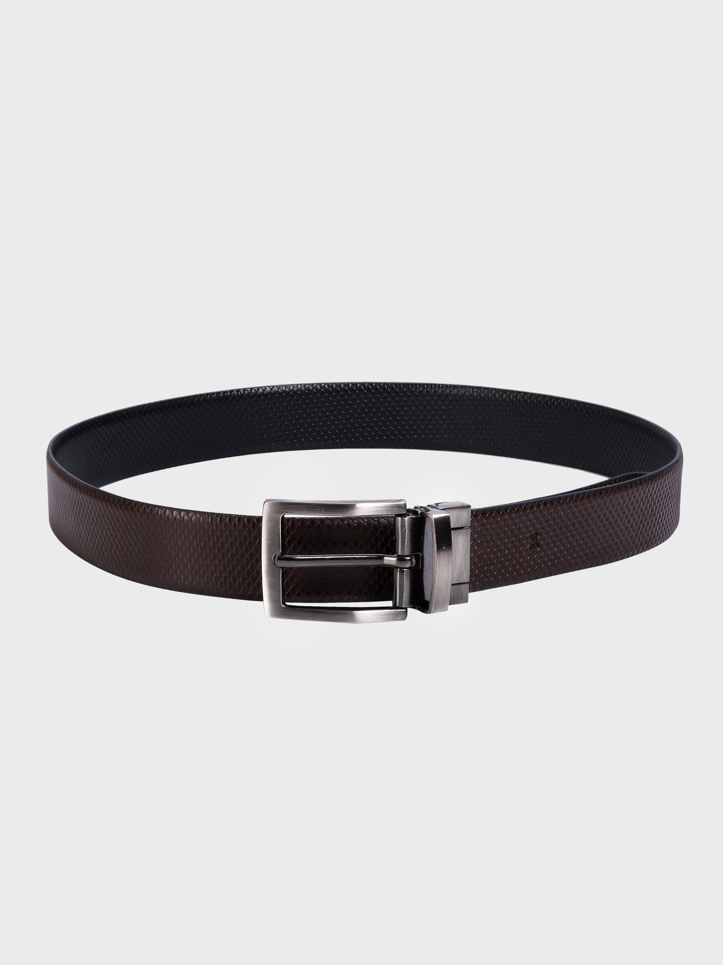 Genuine Leather - Reptile Embossed Print - Men Formal Reviersible Belt Black / Brown - 35 mm Width