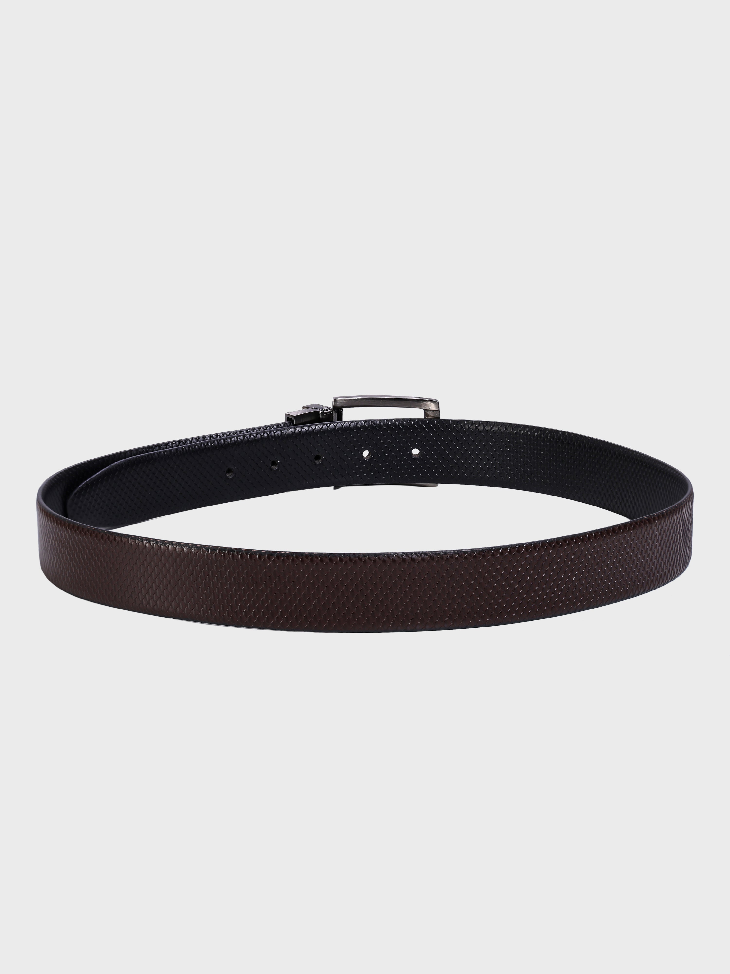 Genuine Leather - Reptile Embossed Print - Men Formal Reviersible Belt Black / Brown - 35 mm Width