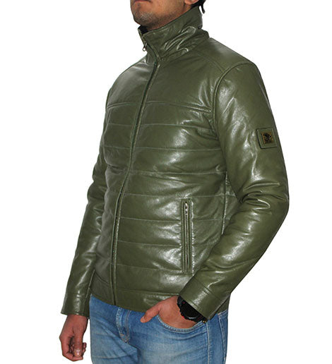 Genuine Leather Quilted Luxurious Men's Jacket Color Olive