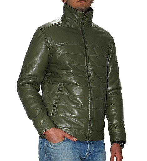 Genuine Leather Quilted Luxurious Men's Jacket Color Olive