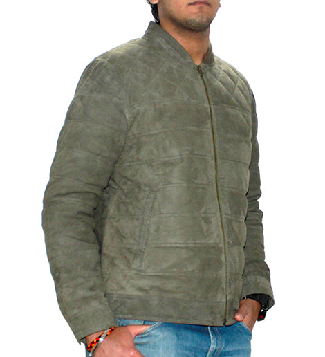 Quilted Genuine Suede Leather Biker Jacket
