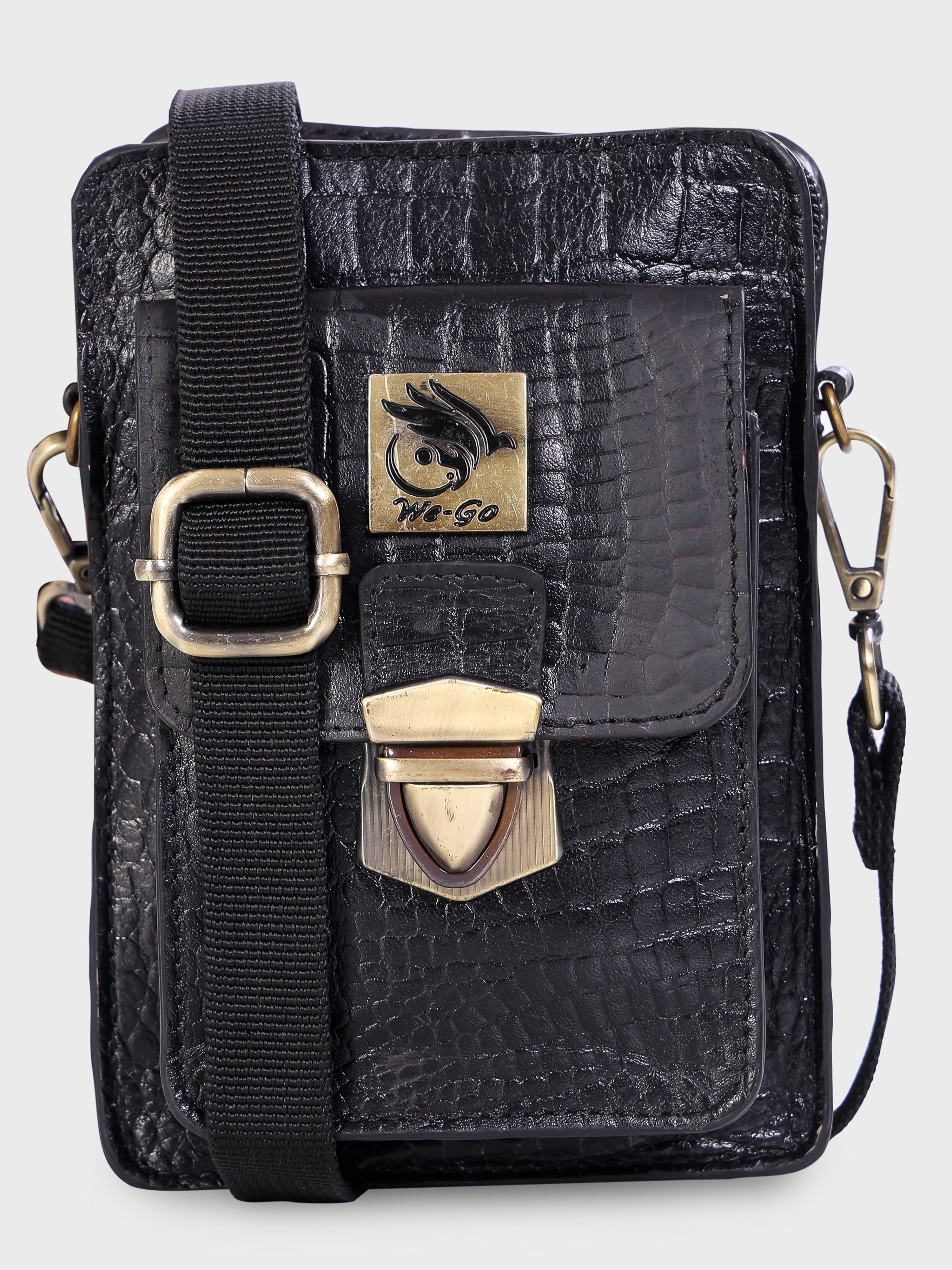 Genuine Leather , Croco Print Travel Pouch Bag , Can Buckle Up To Your Belt , Removable Shoulder Strap , Ideal For Travellers And Motor Bikers