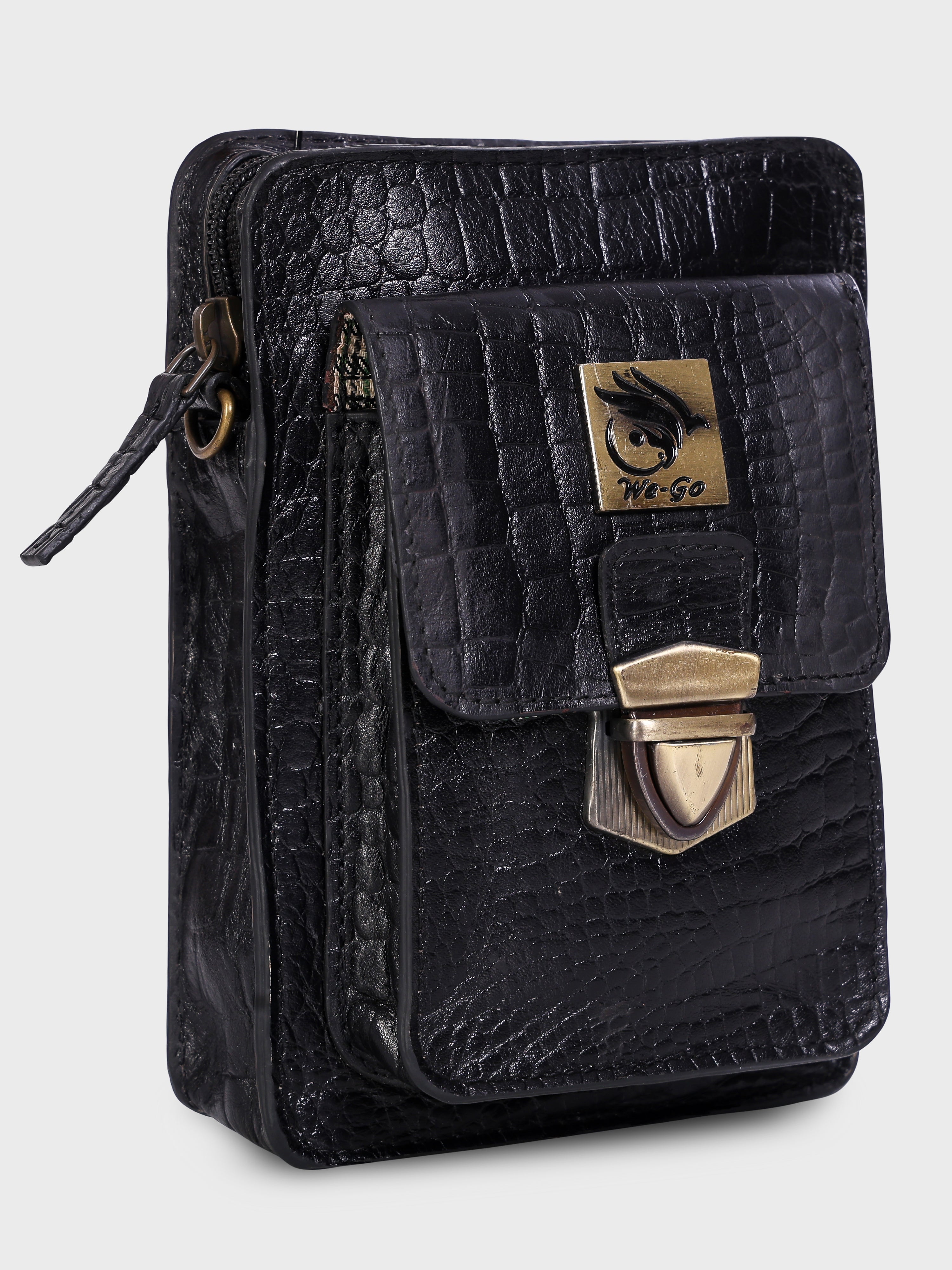 Genuine Leather , Croco Print Travel Pouch Bag , Can Buckle Up To Your Belt , Removable Shoulder Strap , Ideal For Travellers And Motor Bikers
