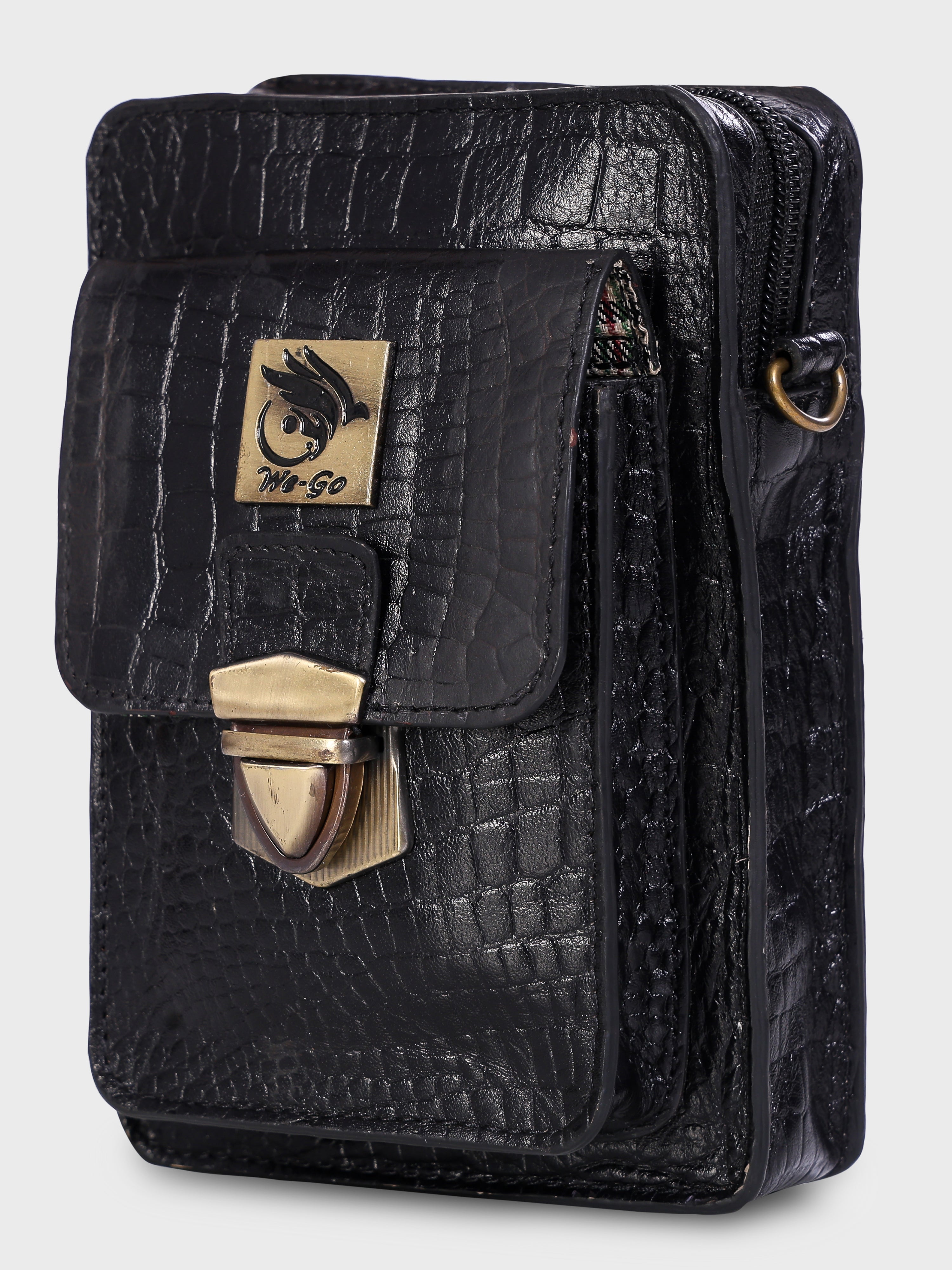 Genuine Leather , Croco Print Travel Pouch Bag , Can Buckle Up To Your Belt , Removable Shoulder Strap , Ideal For Travellers And Motor Bikers