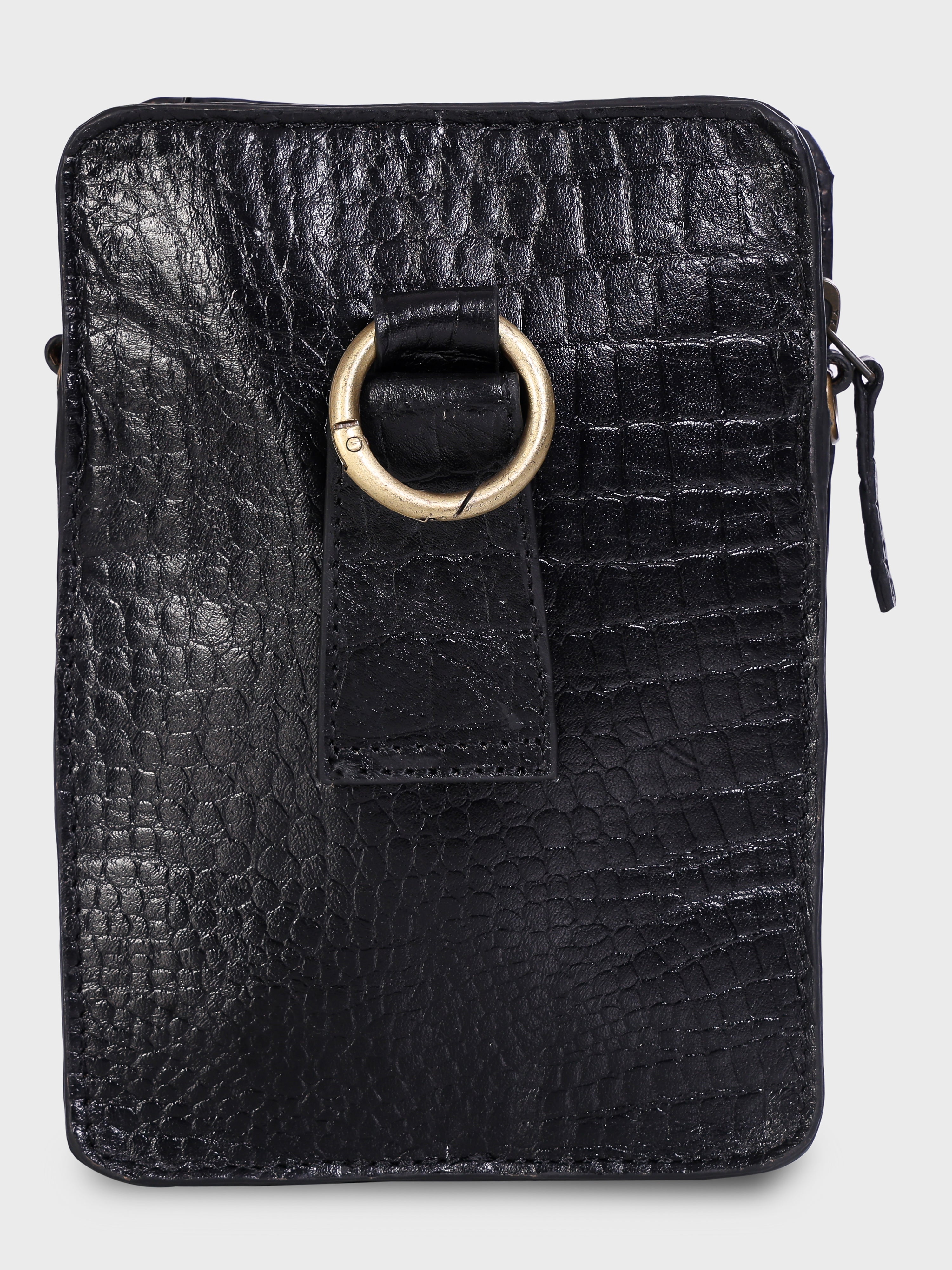 Genuine Leather , Croco Print Travel Pouch Bag , Can Buckle Up To Your Belt , Removable Shoulder Strap , Ideal For Travellers And Motor Bikers