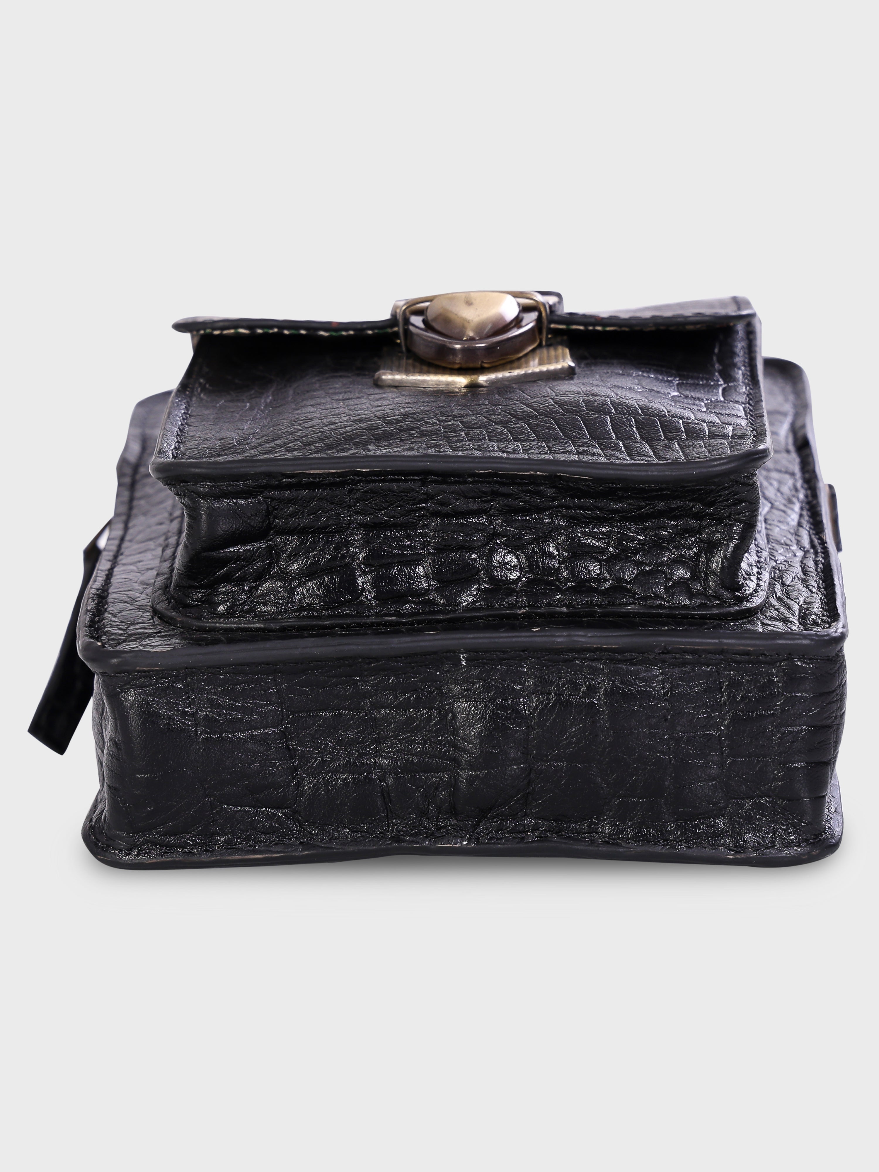 Genuine Leather , Croco Print Travel Pouch Bag , Can Buckle Up To Your Belt , Removable Shoulder Strap , Ideal For Travellers And Motor Bikers