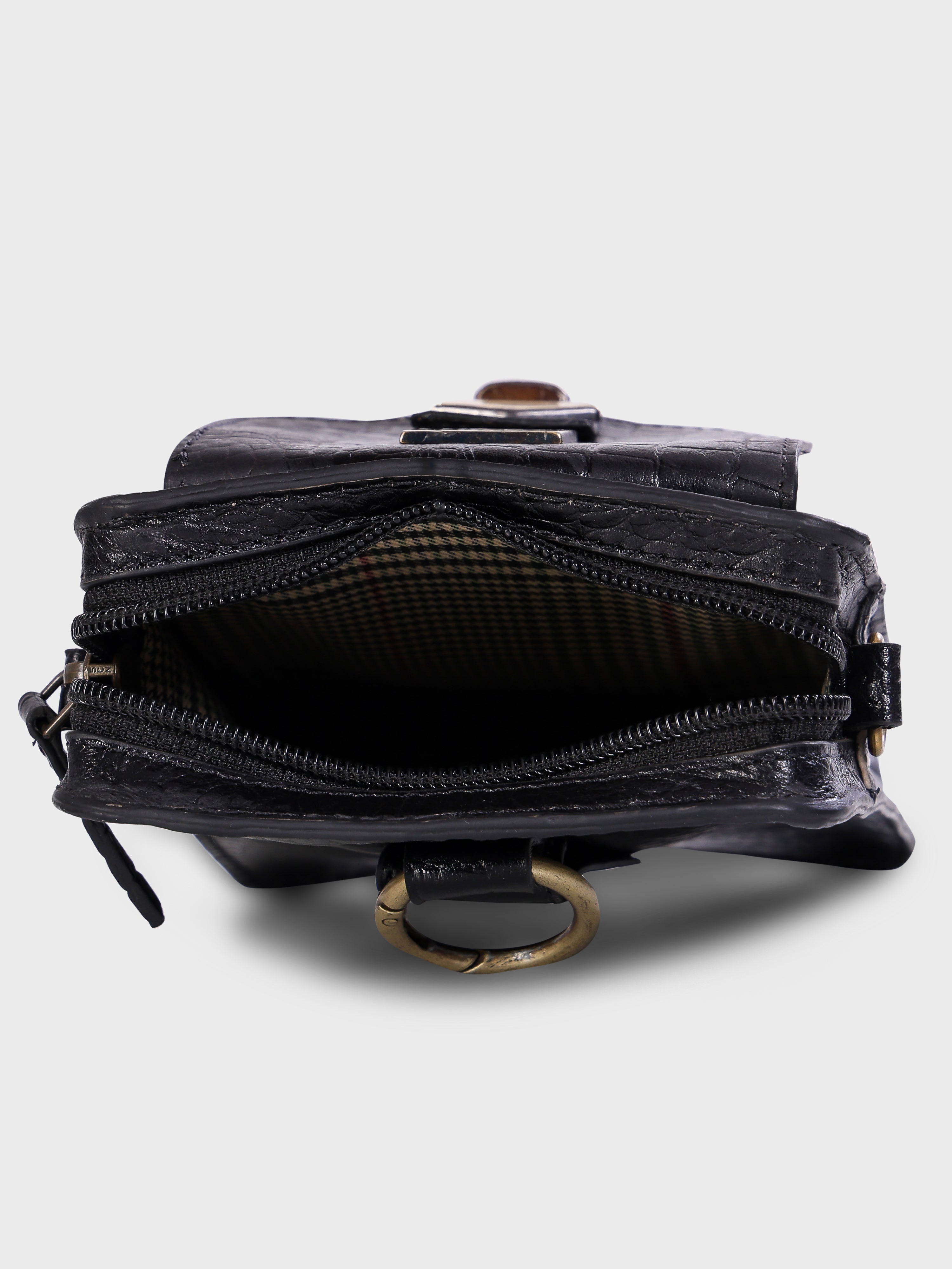 Genuine Leather , Croco Print Travel Pouch Bag , Can Buckle Up To Your Belt , Removable Shoulder Strap , Ideal For Travellers And Motor Bikers