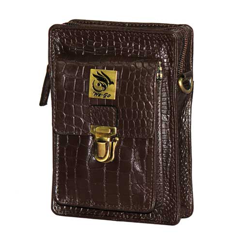 Genuine Leather , Croco Print Travel Pouch Bag , Can Buckle Up To Your Belt , Removable Shoulder Strap , Ideal For Travellers And Motor Bikers