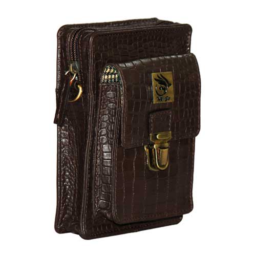 Genuine Leather , Croco Print Travel Pouch Bag , Can Buckle Up To Your Belt , Removable Shoulder Strap , Ideal For Travellers And Motor Bikers