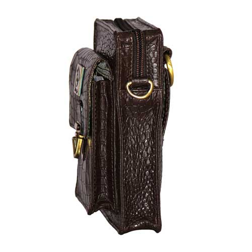 Genuine Leather , Croco Print Travel Pouch Bag , Can Buckle Up To Your Belt , Removable Shoulder Strap , Ideal For Travellers And Motor Bikers