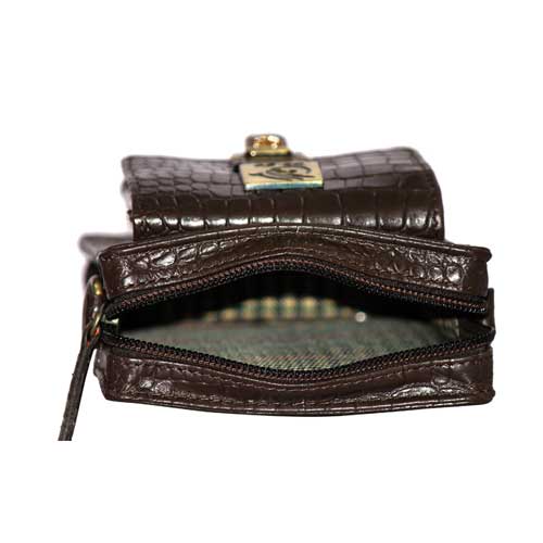 Genuine Leather , Croco Print Travel Pouch Bag , Can Buckle Up To Your Belt , Removable Shoulder Strap , Ideal For Travellers And Motor Bikers