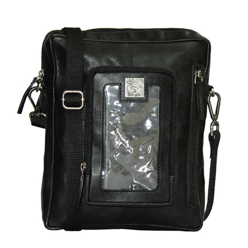 Genuine Leather Messenger Bag For Bikers With Mobile Display Pocket For GPS Navigation With Compartment For Power Bank Charger And Magnetic Back To Hold On The Bikes Petrol Tank