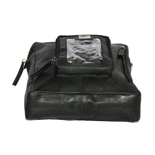 Genuine Leather Messenger Bag For Bikers With Mobile Display Pocket For GPS Navigation With Compartment For Power Bank Charger And Magnetic Back To Hold On The Bikes Petrol Tank