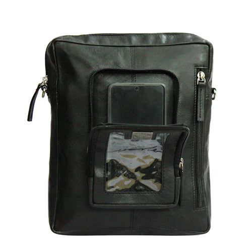 Genuine Leather Messenger Bag For Bikers With Mobile Display Pocket For GPS Navigation With Compartment For Power Bank Charger And Magnetic Back To Hold On The Bikes Petrol Tank