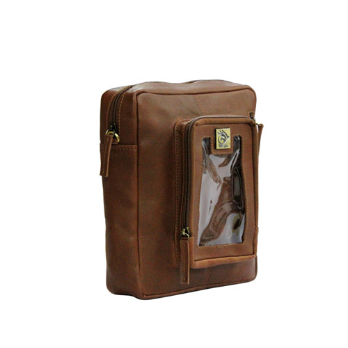 Genuine Leather Messenger Bag For Bikers With Mobile Display Pocket For GPS Navigation With Compartment For Power Bank Charger And Magnetic Back To Hold On The Bikes Petrol Tank